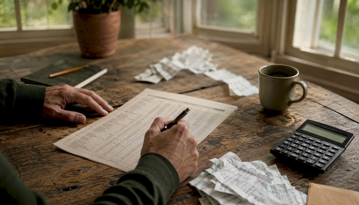 Hands filling asset disclosure paperwork