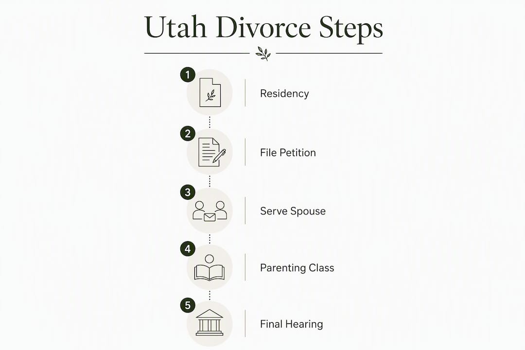 Infographic showing step-by-step divorce process in Utah