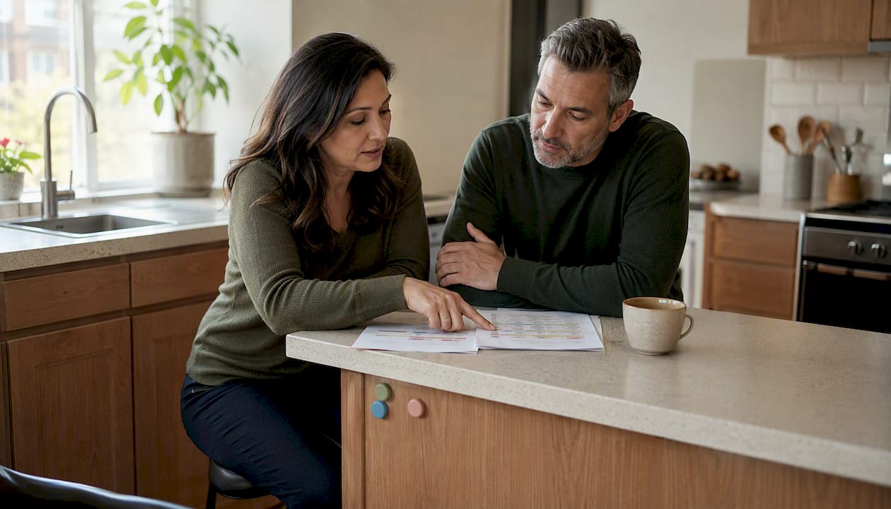 Parents reviewing Utah parent-time schedule at home