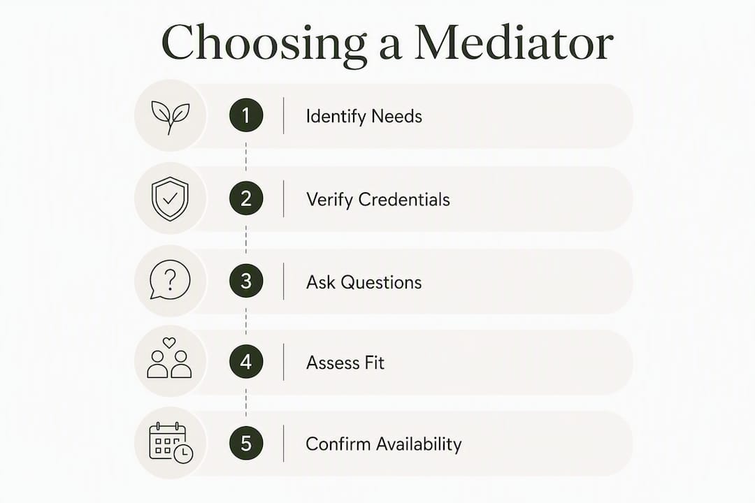 Infographic showing steps to choosing a divorce mediator