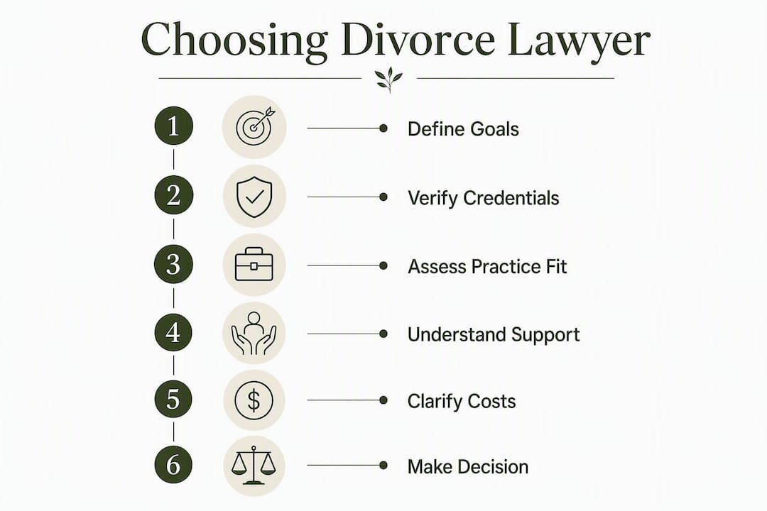 Infographic outlining steps to choose divorce lawyer