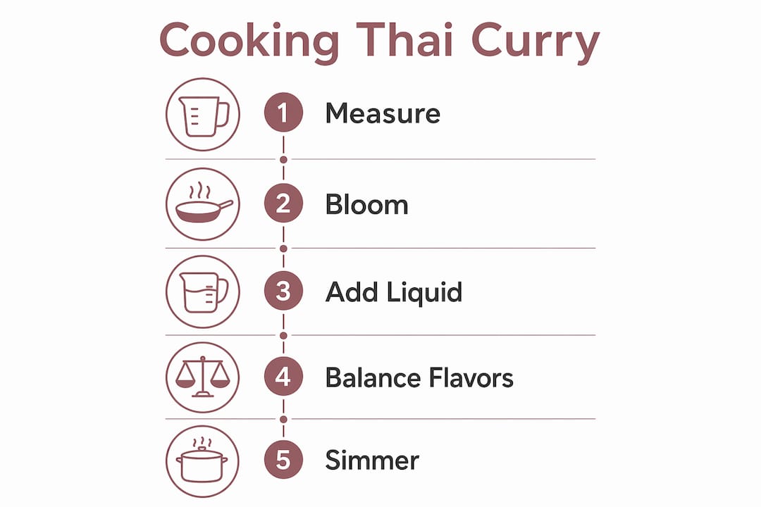 Infographic illustrating Thai curry cooking steps