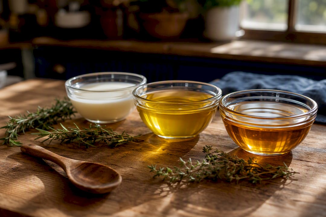 Three oils showing fat types for heart health