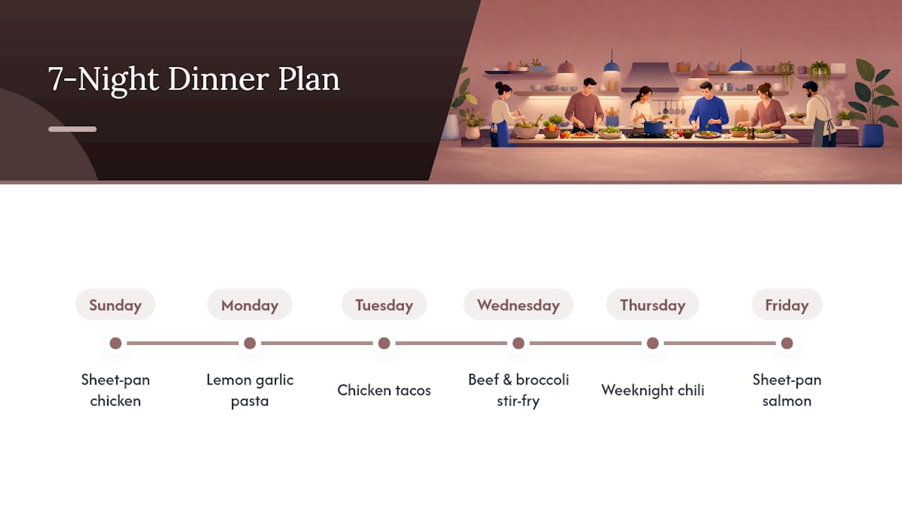 A Simple 7-Night Dinner Plan for New Cooks — overview diagram