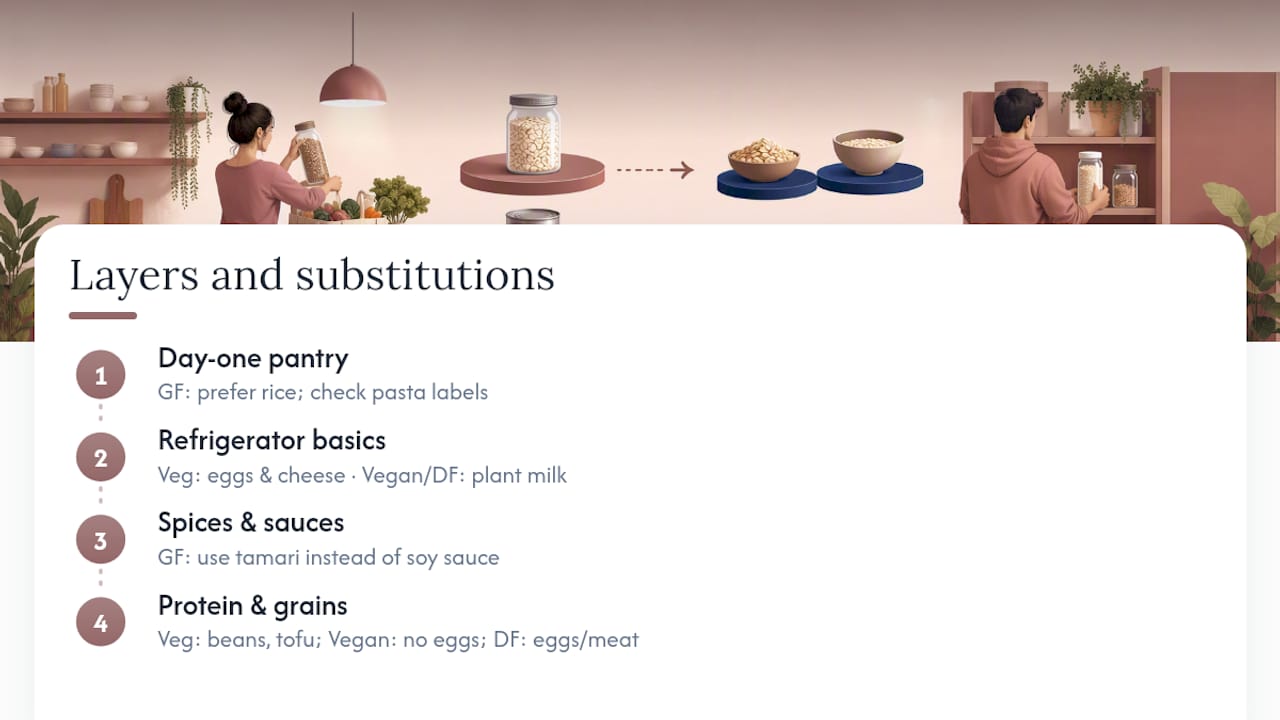 Four grocery layers with dietary substitutions