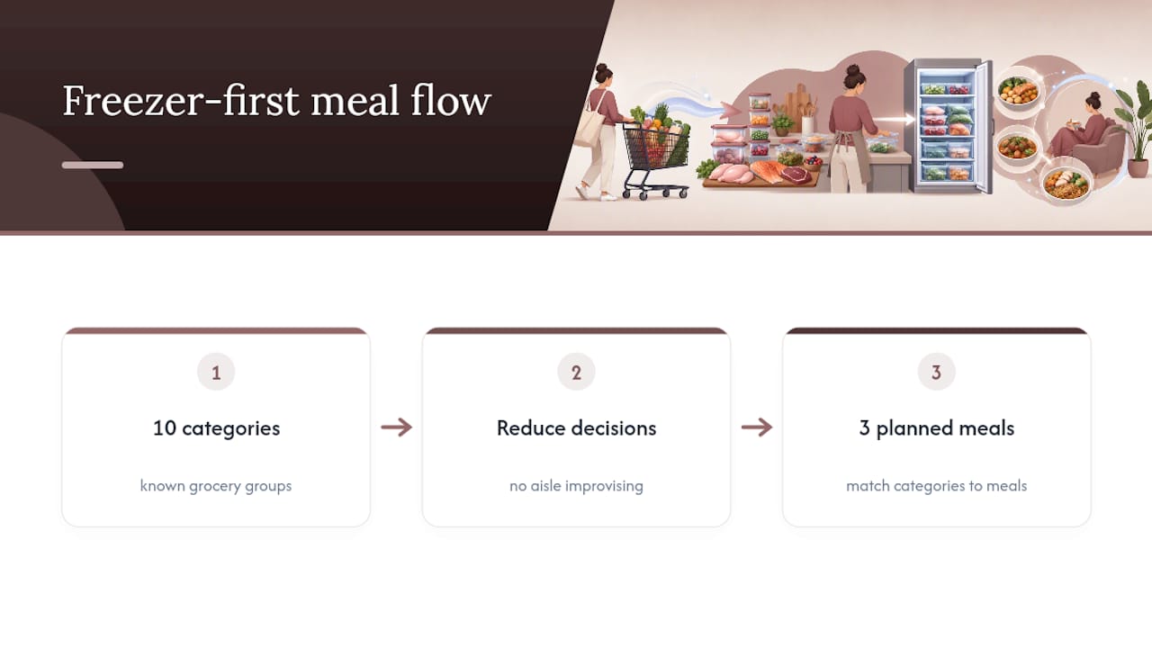 Ten grocery categories mapped to three meals