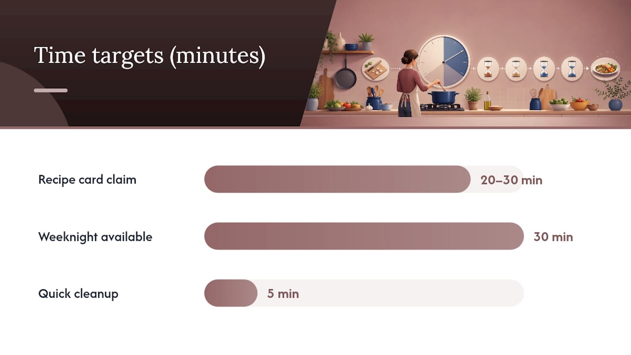 Three-stage weeknight cooking workflow