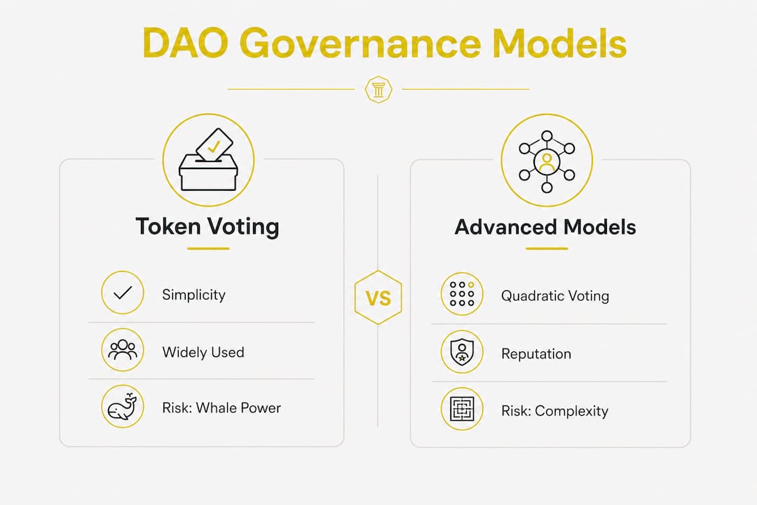Infographic comparing DAO governance models and tradeoffs