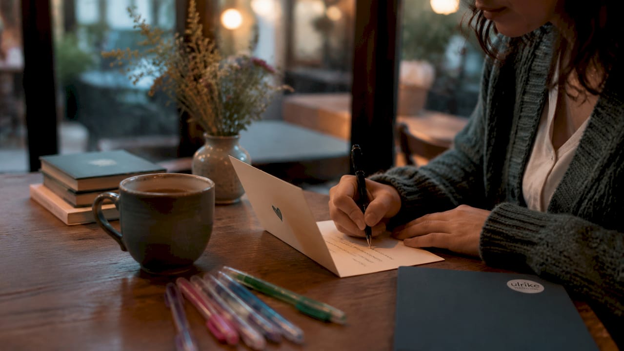 Mit liebevoller Handschrift wird eine Geburtstagskarte verfasst.