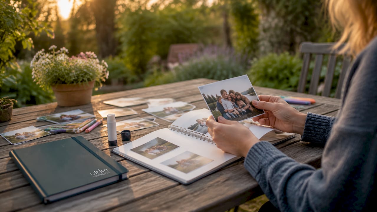 Mit viel Liebe werden Familienfotos zu einem ganz persönlichen Fotobuch zusammengestellt.