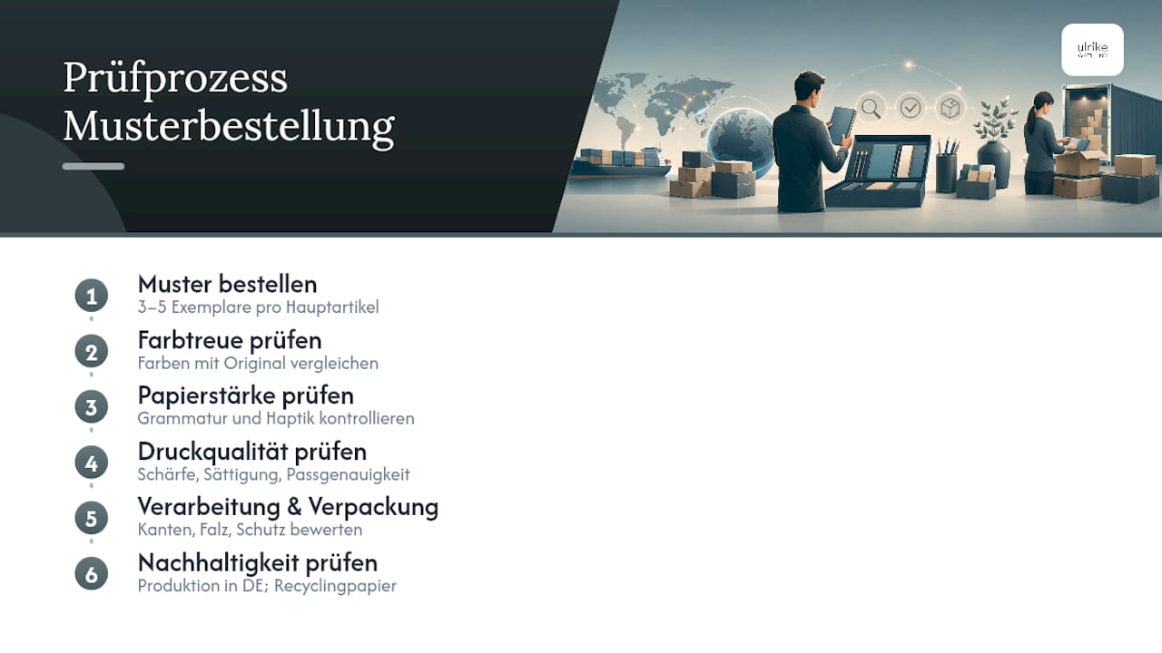 Überprüfungsprozess für Bestellungen von Papeterie-Mustern