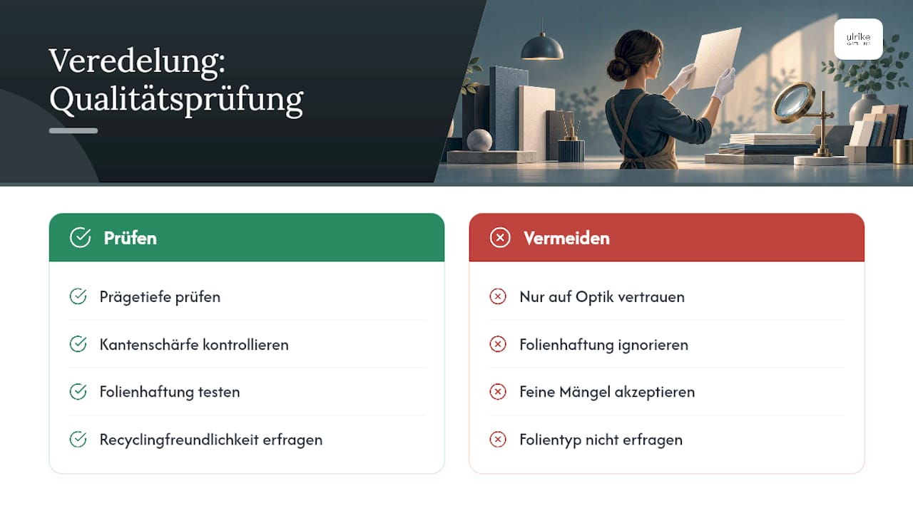 Woran erkennt man saubere Veredelungen wie Prägung und Folie? — overview diagram