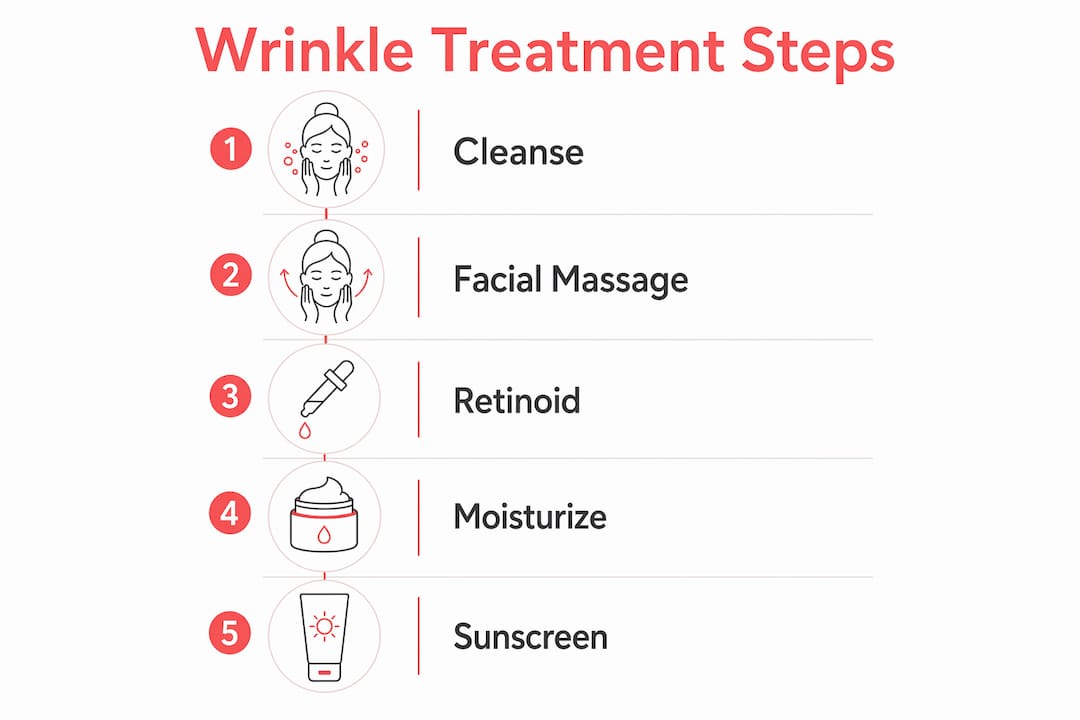 Infographic showing step-by-step wrinkle treatment routine