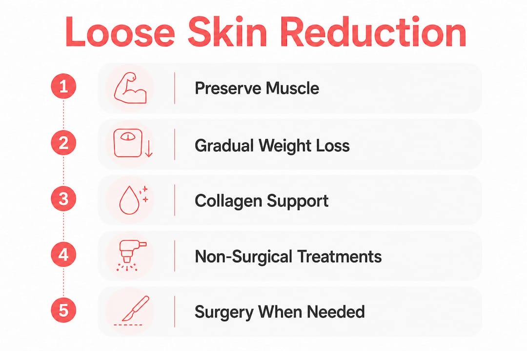 Infographic outlining steps to reduce loose skin