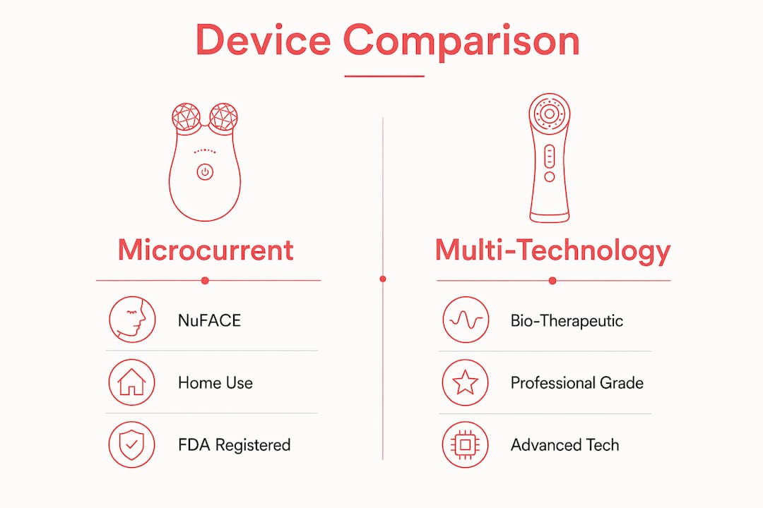 Infographic comparing microcurrent and multi-technology devices