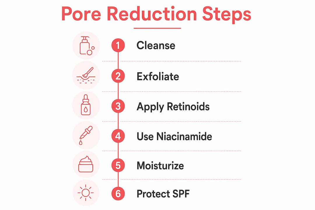 Infographic outlining steps for reducing pores at home
