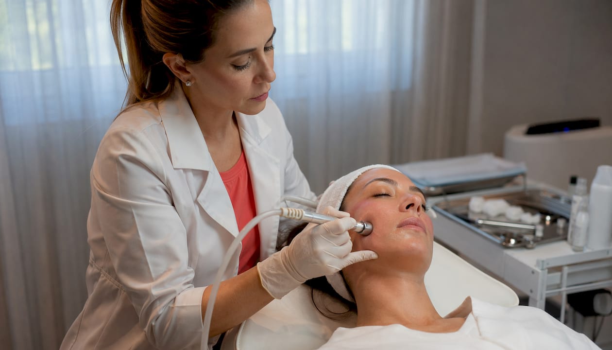 Dermabrasion skin treatment close-up