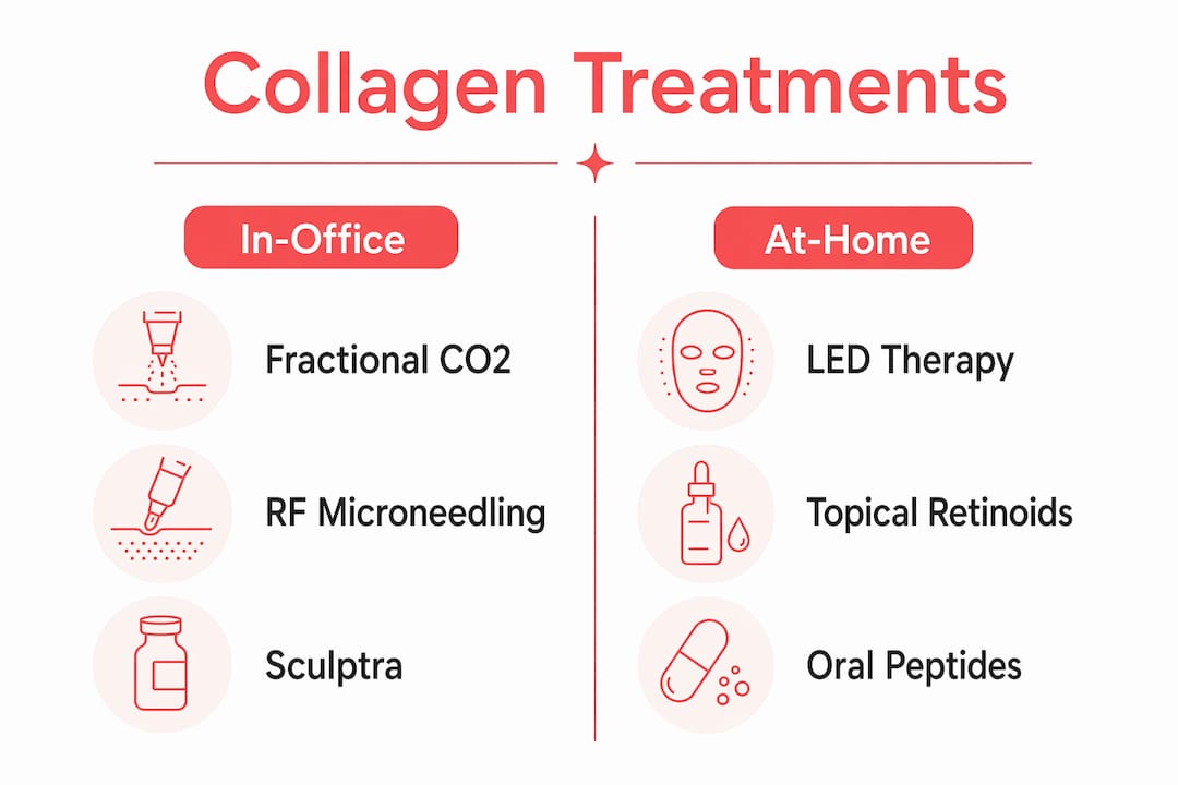 Infographic comparing in-office and at-home collagen treatments
