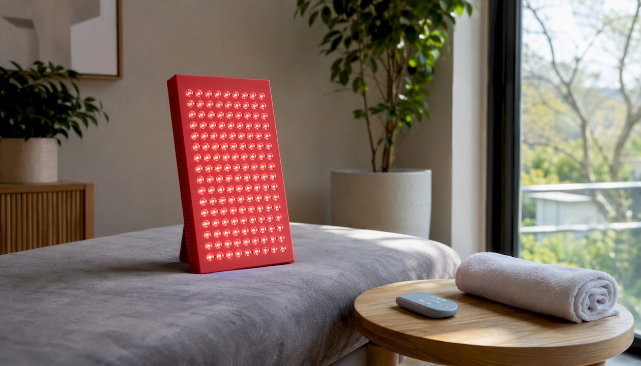 Mid-size flat red light therapy panel in clinic