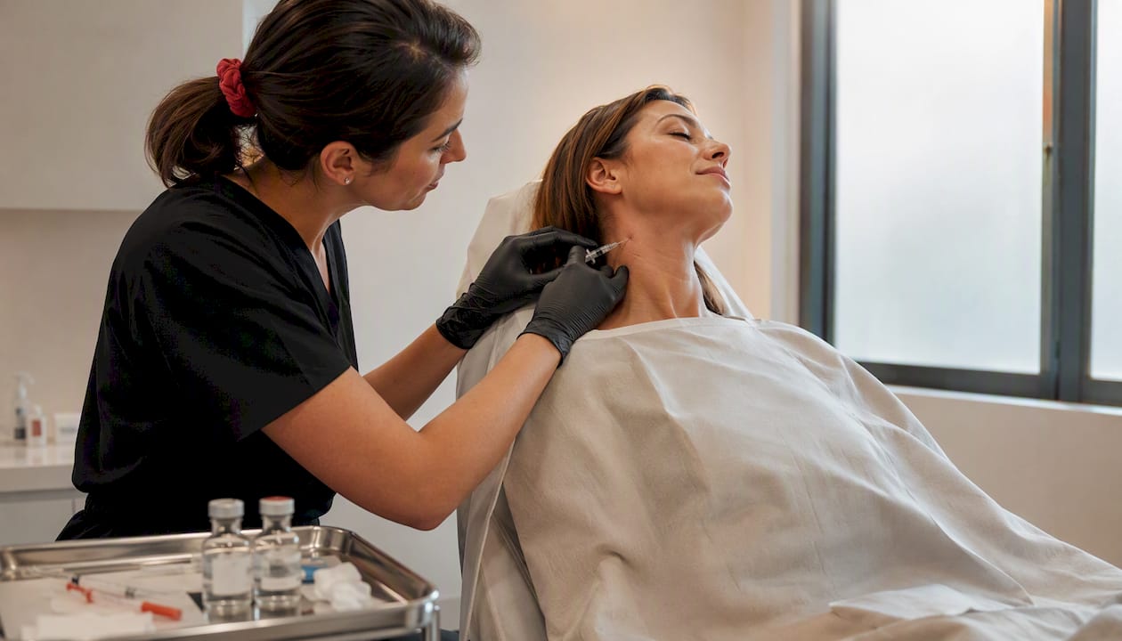 Dermatologist performing nonsurgical neck procedure