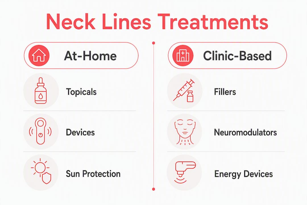 Infographic comparing at-home and clinic neck line treatments