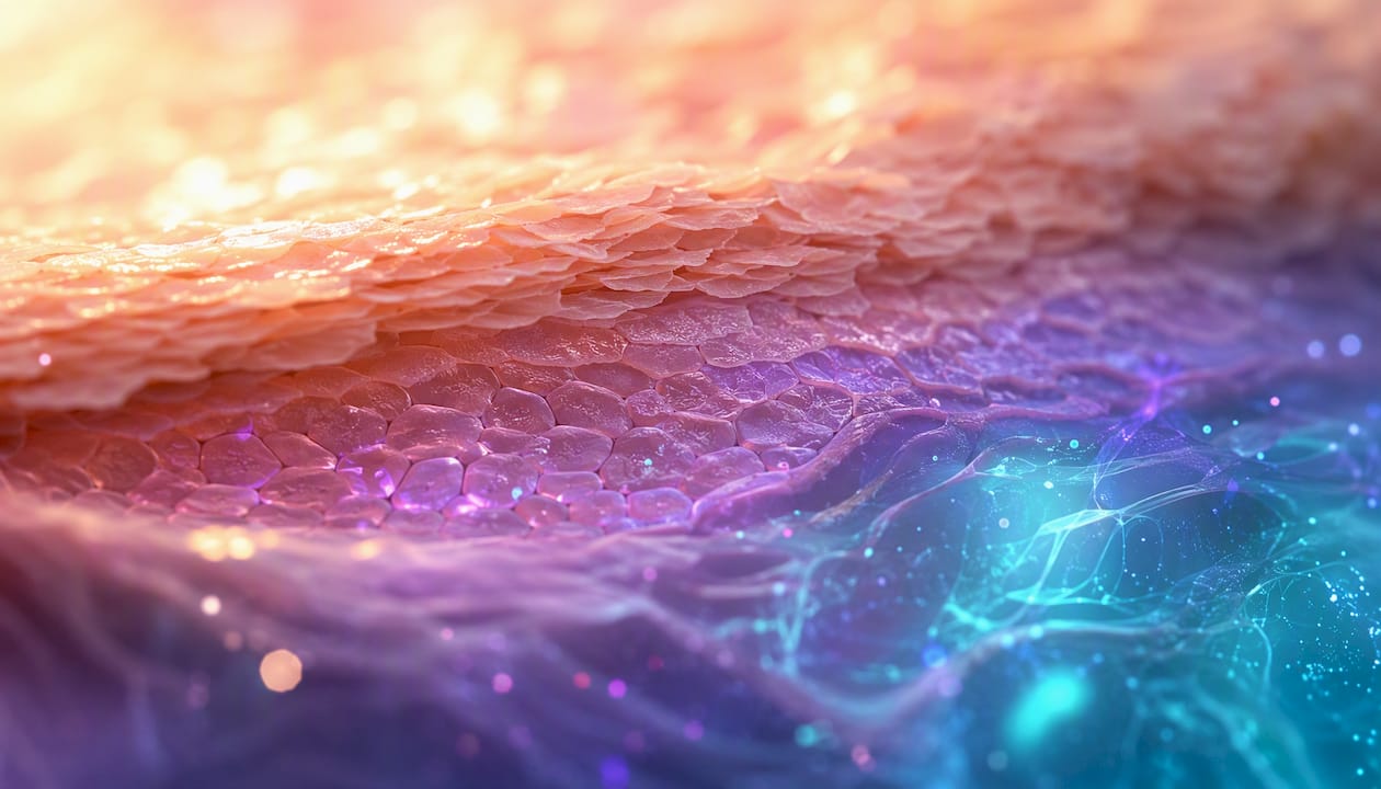Close-up of skin texture showing inflammation reduction