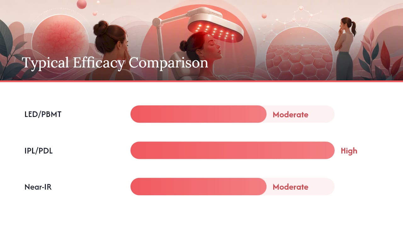 Diagram comparing light-based rosacea therapies