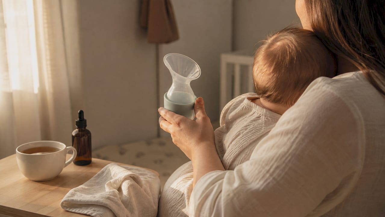 Mother's hands holding breastfeeding accessory