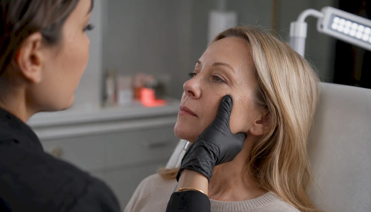 Dermatologist testing skin elasticity