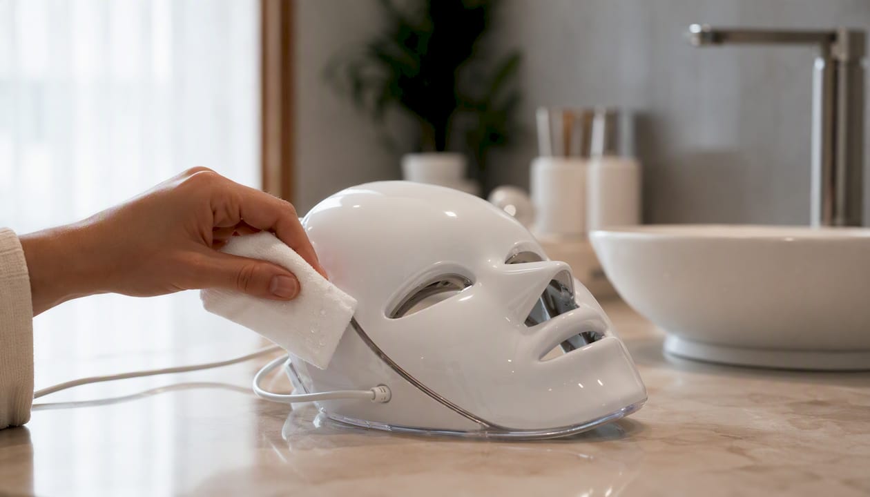 Limpieza manual del interior de la mascarilla facial LED