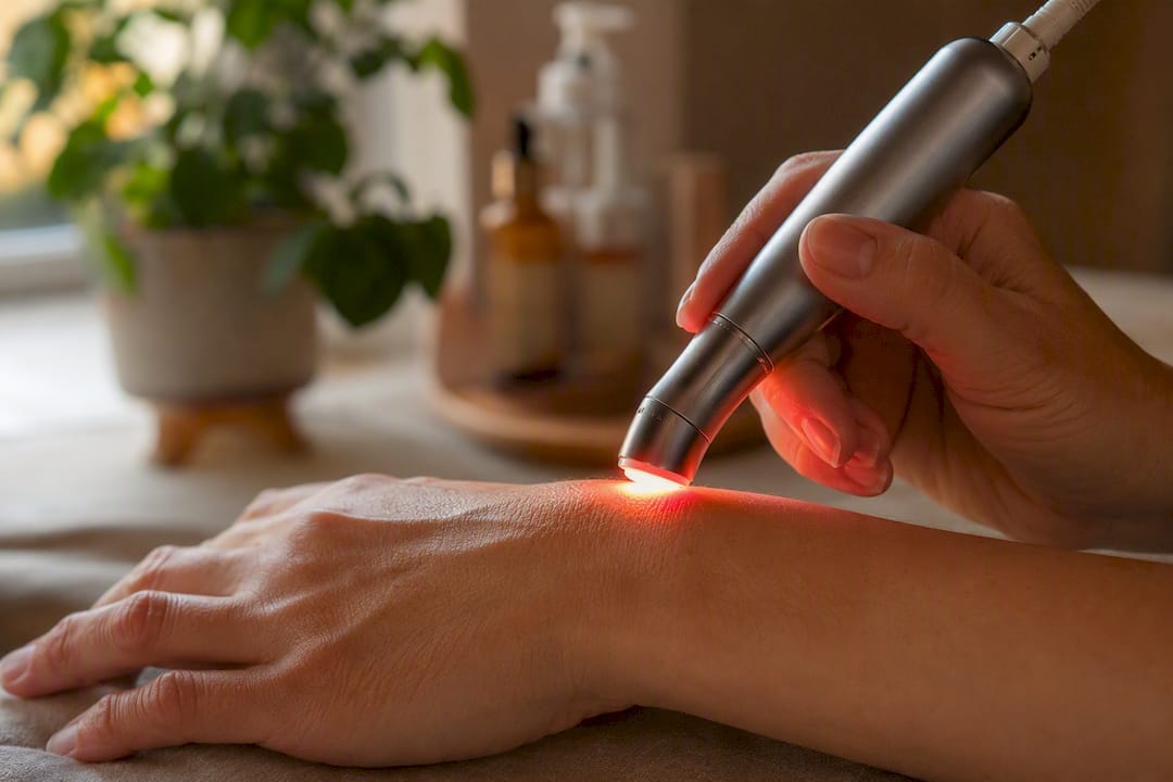 Near-infrared light on skin for healing