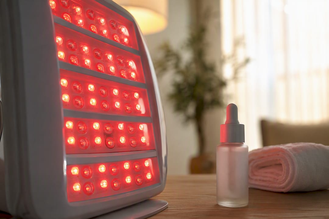 Red and near-infrared LED light panel close-up
