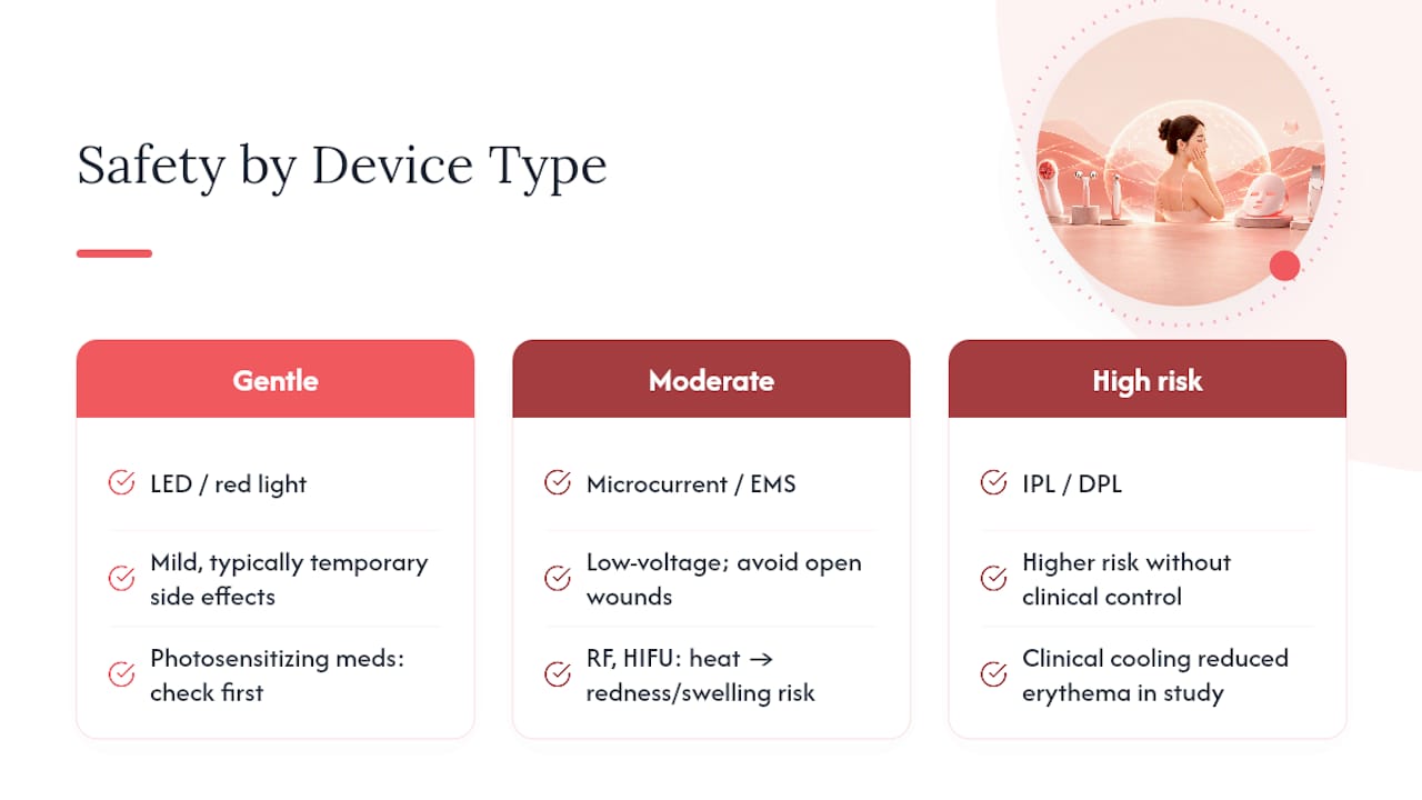 Comparison chart of device technologies' safety for sensitive skin
