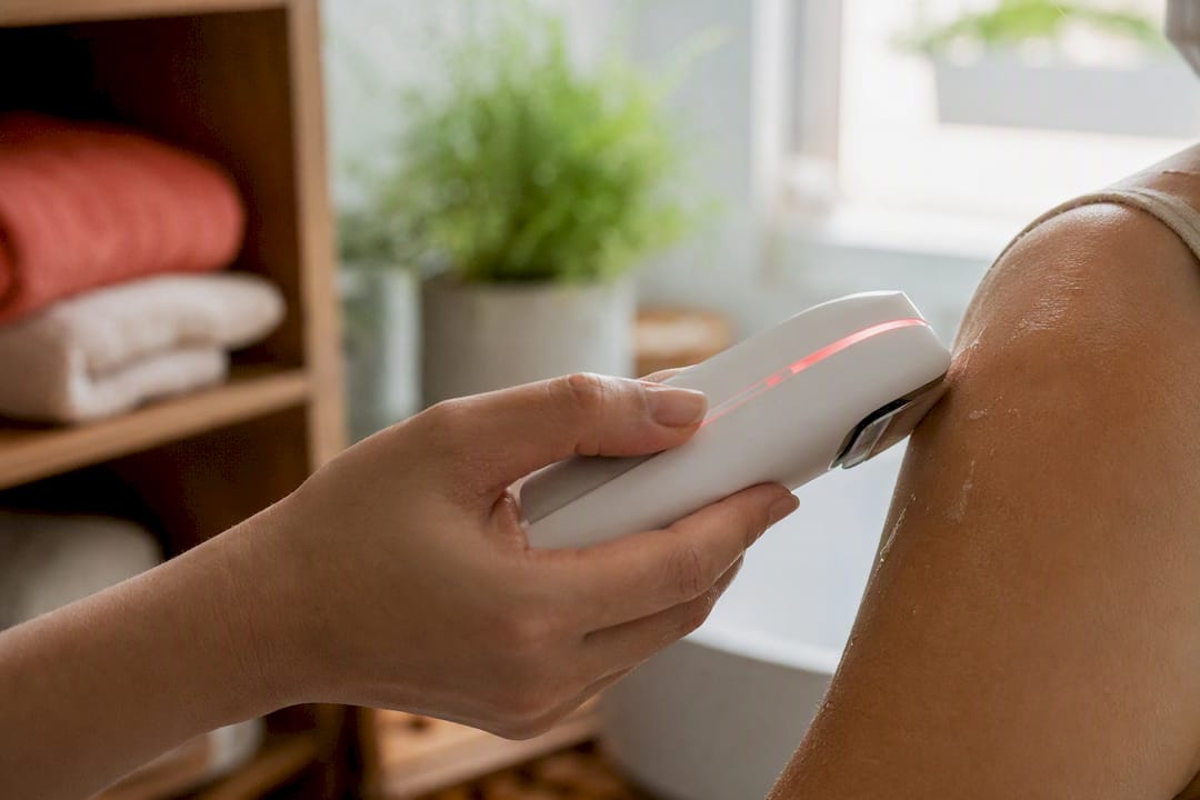 Hand holding ultrasound device close-up for safe use