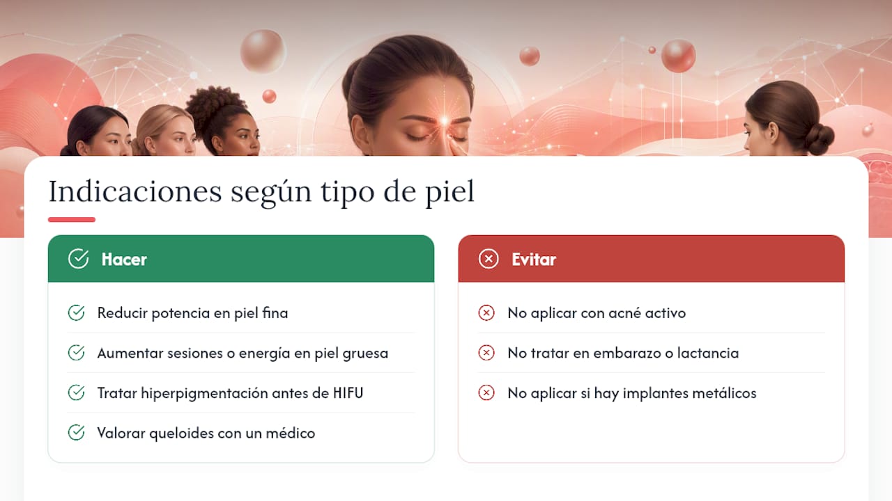 Indicaciones y contraindicaciones según tu tipo de piel — overview diagram