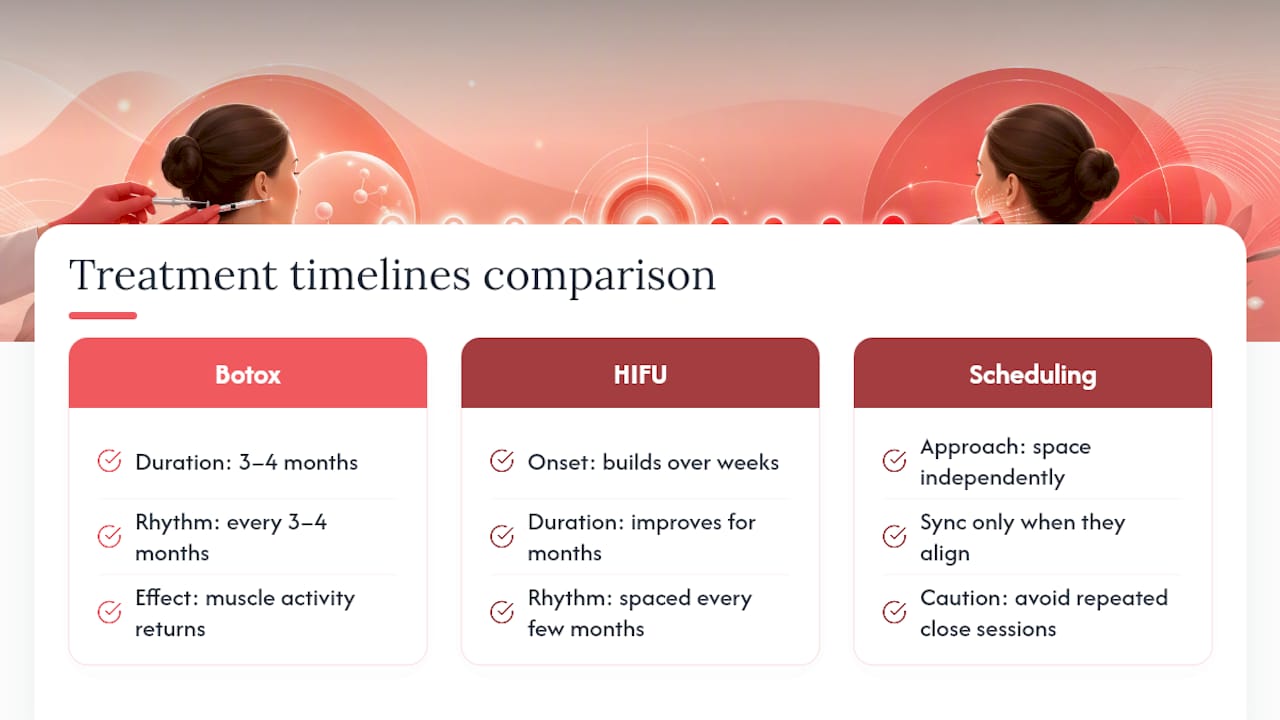 Timeline comparing Botox and HIFU treatment effects