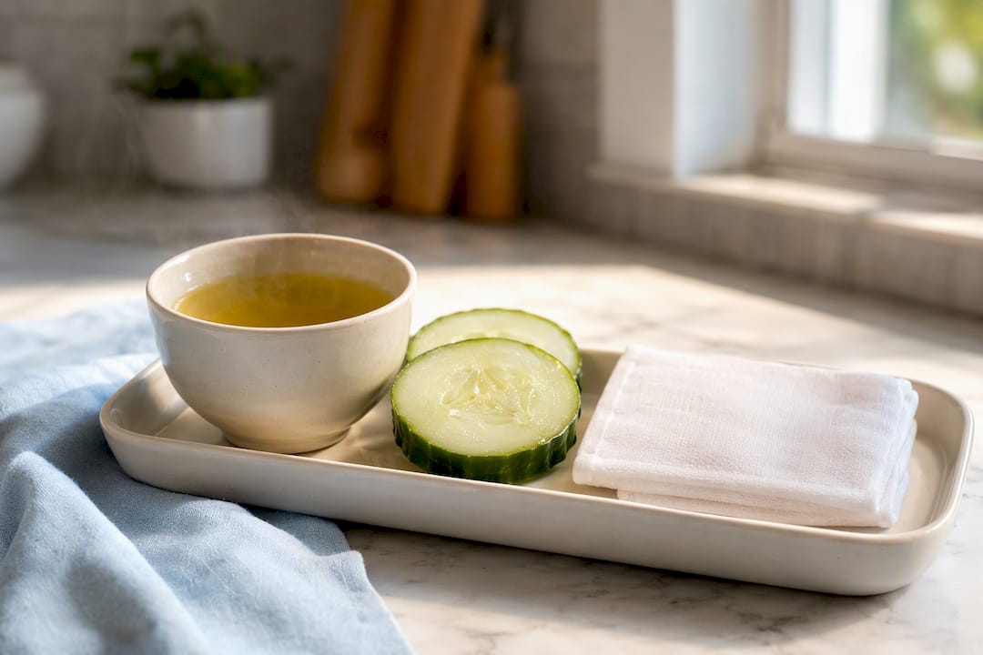 Compresa fría de té verde y pepino