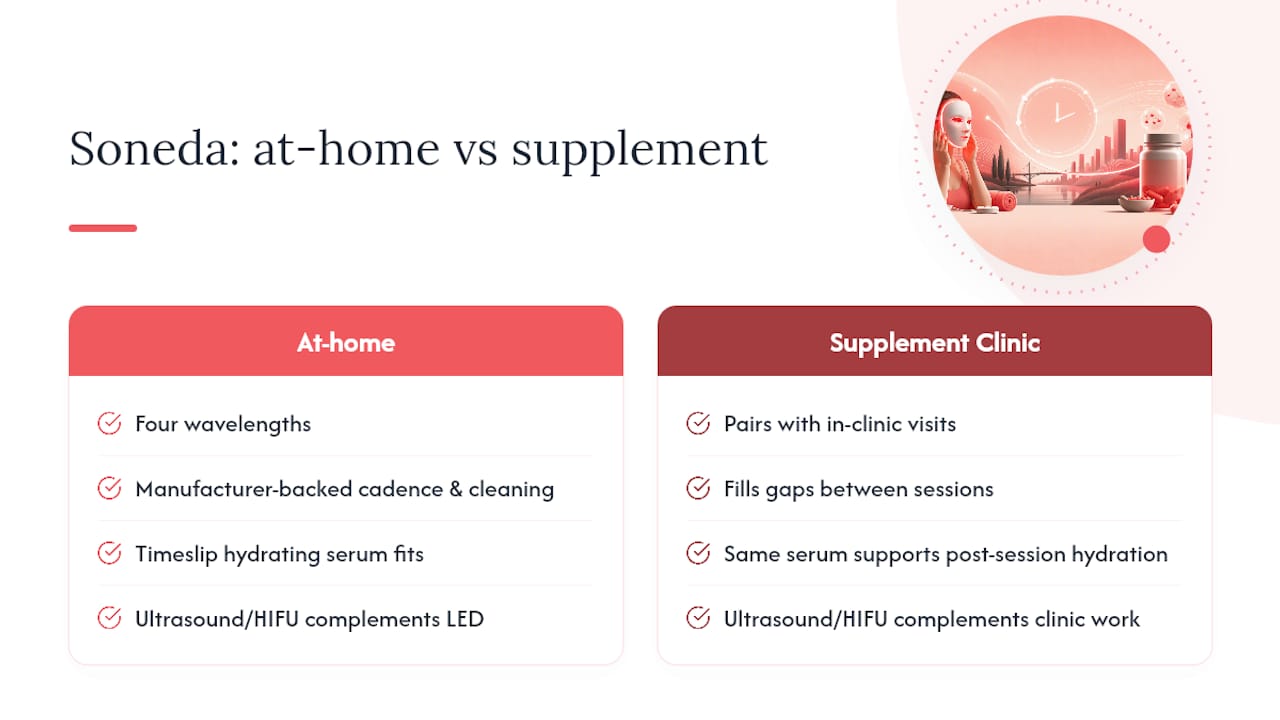 How Soneda Fits Into Safe At-Home LED Care — overview diagram