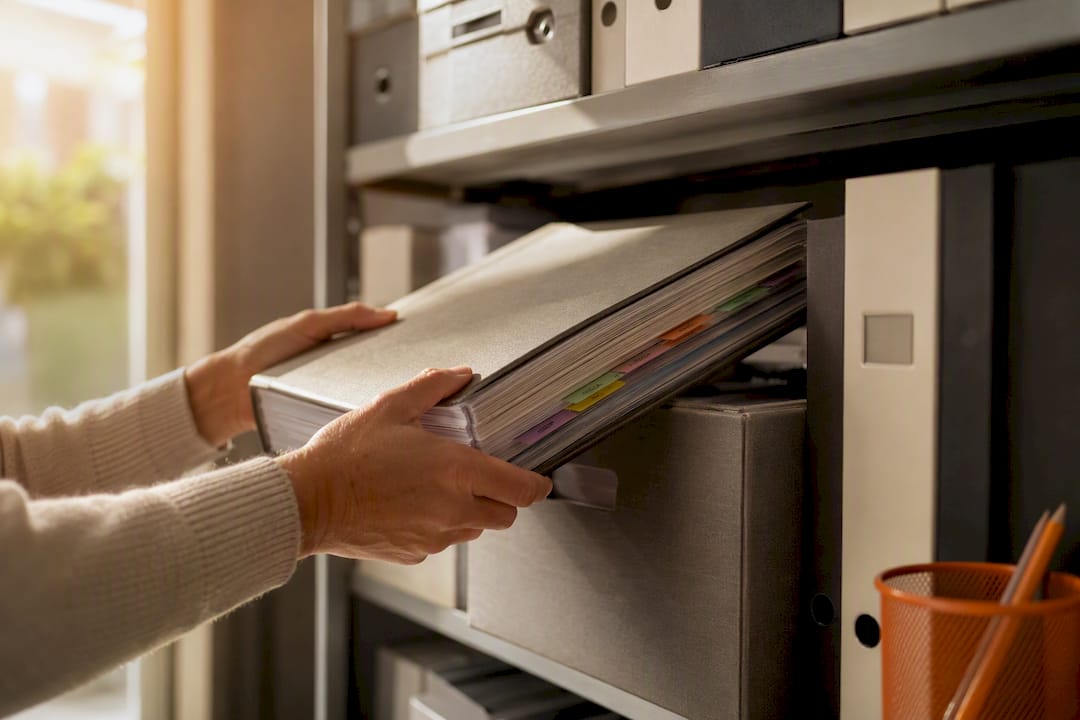 Caregiver retrieving long-term school records