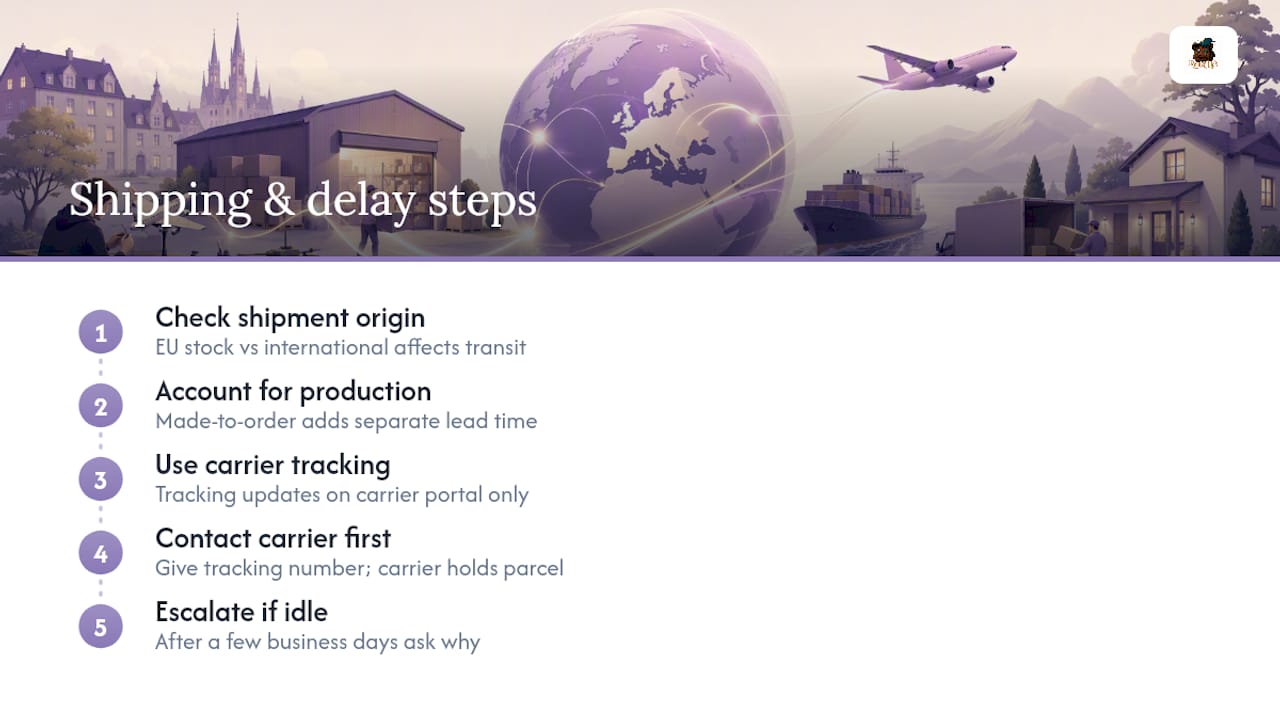 How Long Does Shipping Take, and Who Do You Contact If a Parcel Is Delayed? — overview diagram