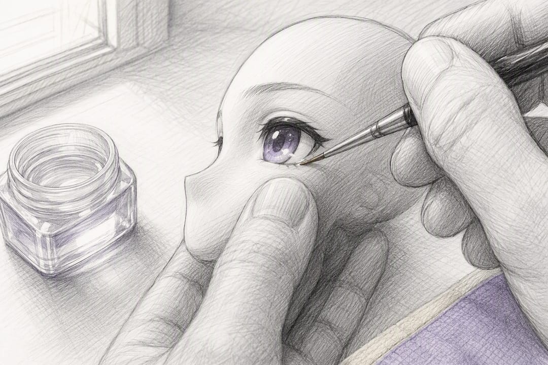 Brush applying gloss varnish to anime eye