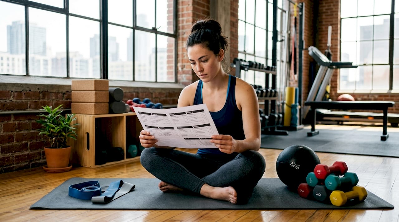Woman reviewing 3 day gym split plan