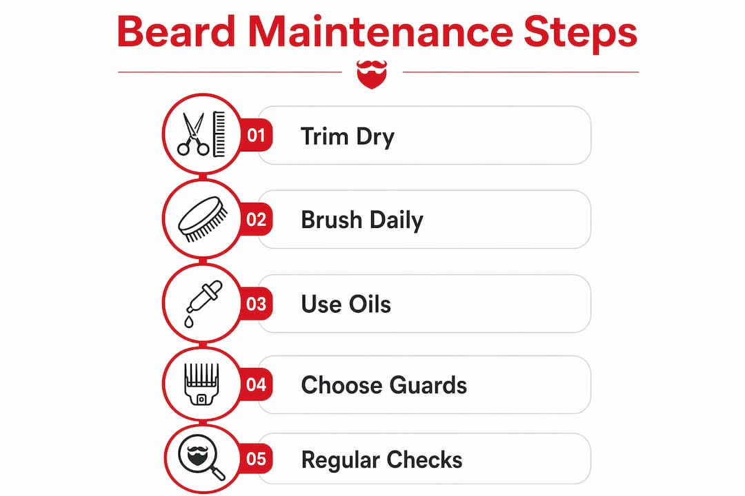 Infographic illustrating steps to maintain beard length