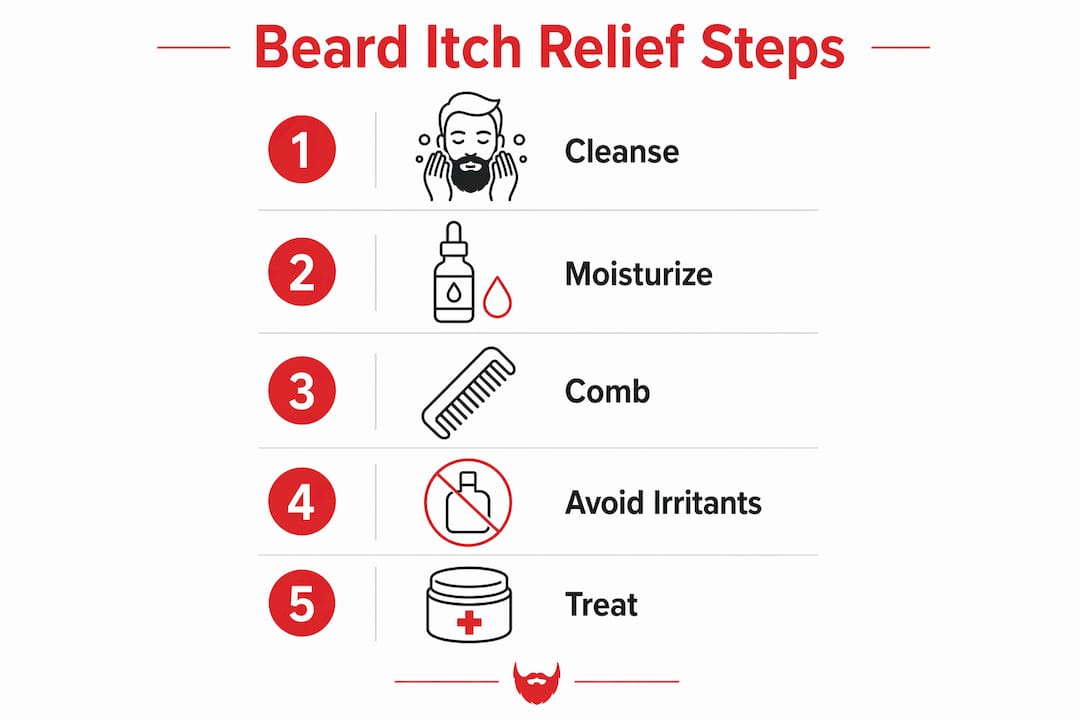 Infographic with five beard itch relief steps