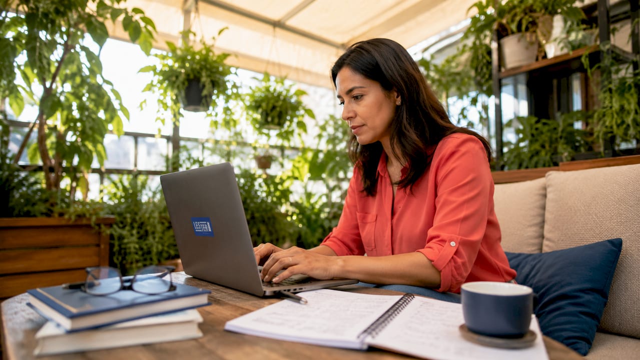 Datos estructurados en JSON-LD. Mujer trabajando desde casa organizando y codificando información estructurada en su ordenador