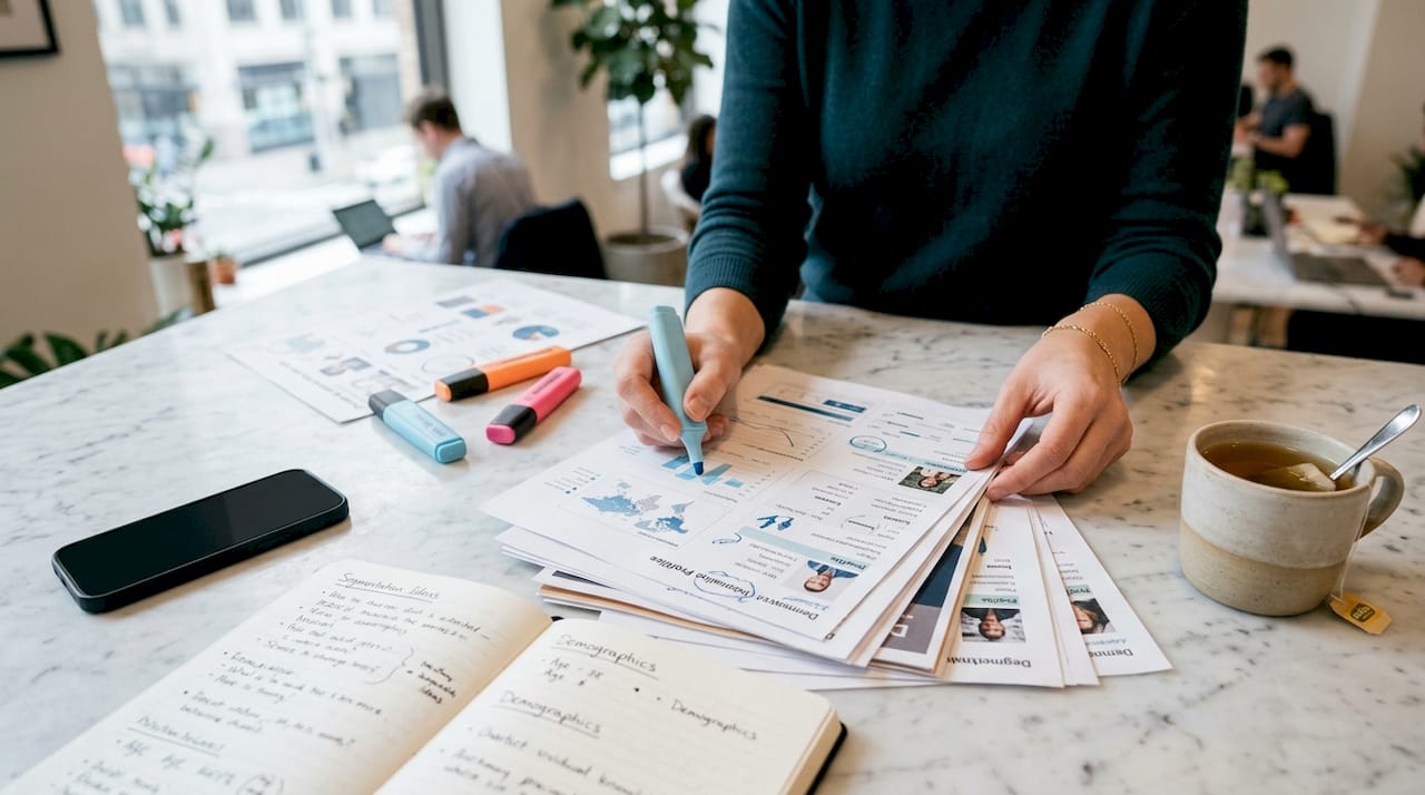 Segmentación de mercado: guía práctica para profesionales. Manos organizando fichas de clientes