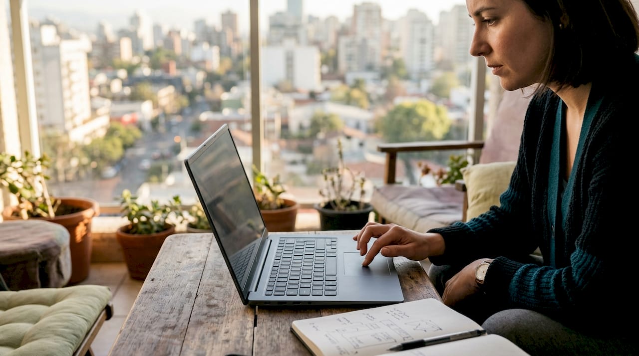 Mujer analizando el comportamiento de scroll web en un portátil