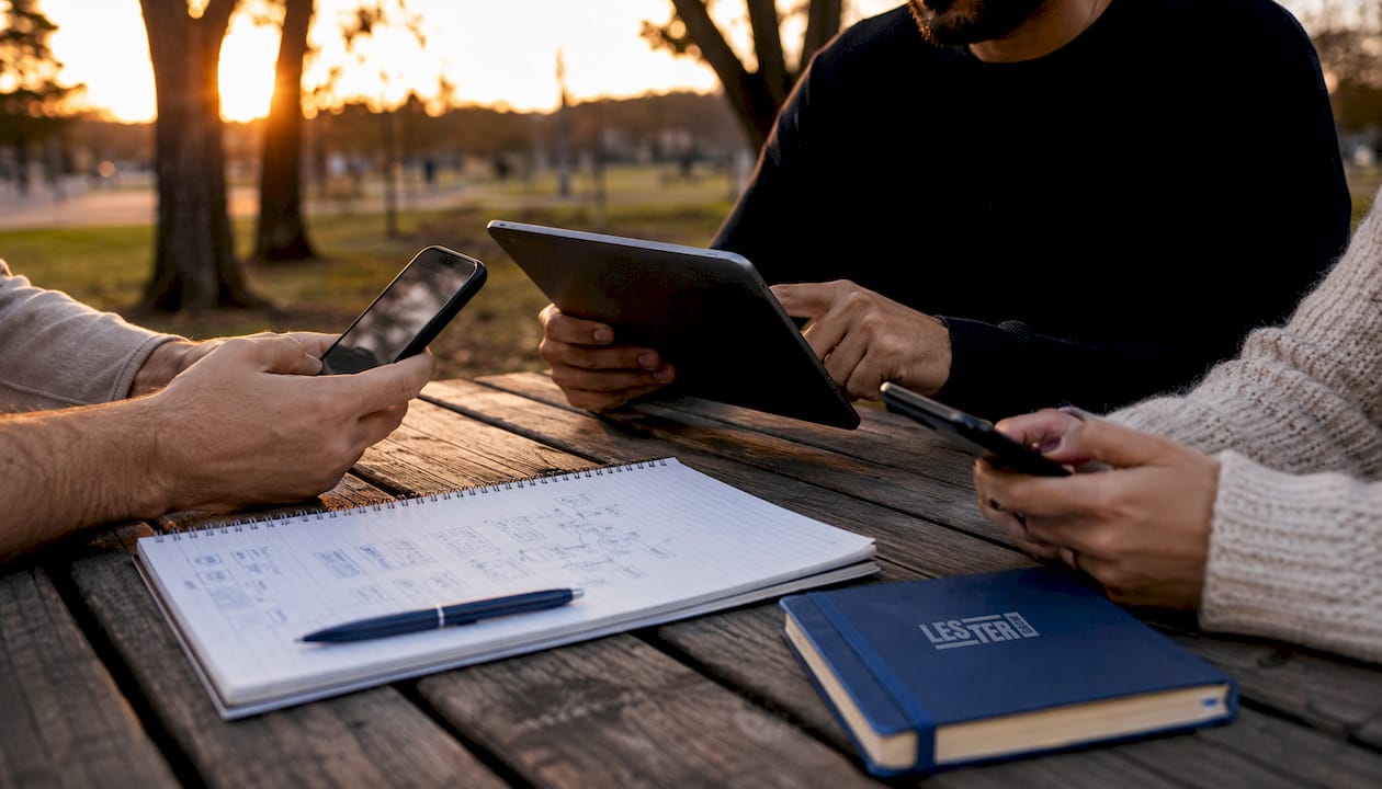 Diseñar una newsletter efectiva: guía de contenido, diseño y legalidad Lestergrow Personas revisando el diseño responsive de una newsletter en distintos móviles