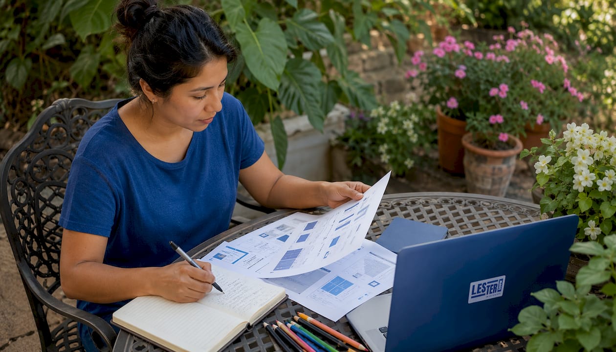 Diseñar una newsletter efectiva: guía de contenido, diseño y legalidad Lestergrow Profesional revisando bocetos para diseñar una newsletter efectiva