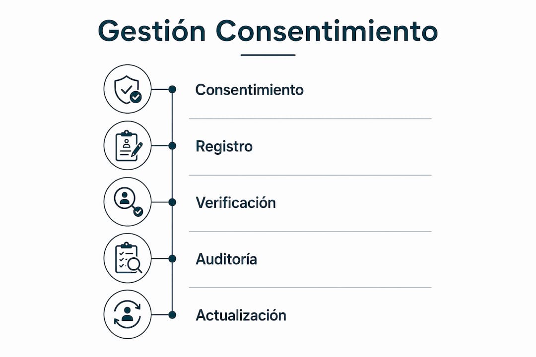 1784658066030 Infografia con pasos para gestionar consentimiento Cumplimiento de cookies y privacidad web: guía práctica LG DATAONE 1 Pasos para solicitar, registrar, actualizar y auditar el consentimiento de cookies